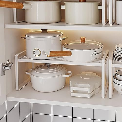 HQahnekme Organizador de Cocina de Metal,Organizador de Armarios de Cocina,Organizador de Encimera con Almohadilla Antideslizante,Organizador de Cocina,para Cocina/baño/encimera/aparador (White)