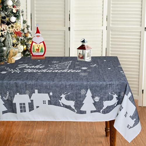 Tucwurl Weihnachtstischdecke, Weihnachten Tischtuch Grau Wasserabweisend, Groß Tischdecken Weihnachten, Rechteckige Abwaschbar Weihnachts Tischdecke, Party Tischdeko (Grau, 140 x 200 cm)