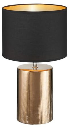Fischer & Honsel Tischleuchte, Bronz | bronzefarben antik| Stoffschirm| schwarz Chintz/innen goldfarben| H: 43,00 cm, D: 24,00 cm| mit Schnurschalter| 1x E27 max. 40 Watt ohne Leuchtmittel | 50658