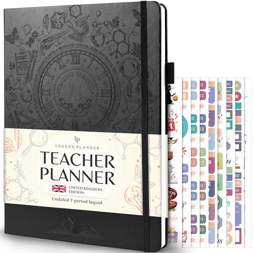 Legend Teacher Planner UK Edition – undatiertes Unterrichtsplanbuch für Lehrer mit Wochen- und Monatskalendern, Klassenzimmer-Organisation und Schuljahresplaner, 21,5 x 28 cm, Hardcover (schwarz