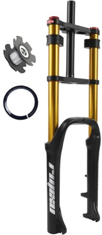 RUJIXU 20 Inch Fat Fork Bike Air Suspension Forks For 4.0 Fat Tires, Travel 110mm Adjustable Rebound Double Shoulder Front Fork 1-1/8 Disc Brake QR 9x135mm