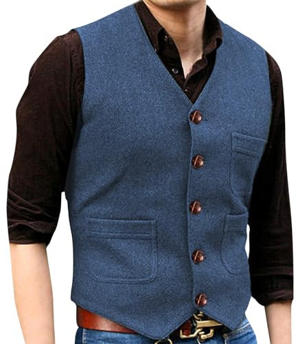 Fulidngzg Weste Herren Anzug Schwarz Tweed Trachtenweste Wolle Rockabilly Herrenweste Gilet Sportlich Anzugweste Vest Elegant Ärmellose