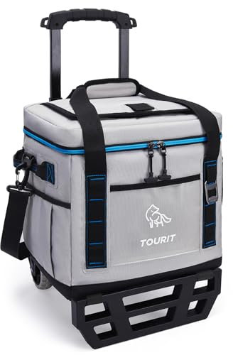 TOURIT Nevera portátil con ruedas para 50 latas de 29 l, espacio robusto ATV sobre ruedas para facilitar el transporte, congelador de playa, nevera a prueba de fugas para la compra de alimentos, color