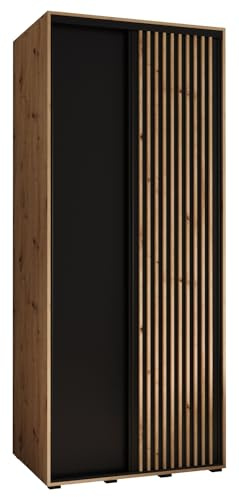 MEBLE KRYSPOL Lanko 1 Schrank mit Zwei Schiebetüren mit Stange, Regale - Moderner Aufbewahrungsschrank für Schlafzimmer, Wohnzimmer - 235,2x120x60 cm - Artisan Schwarz Artisan