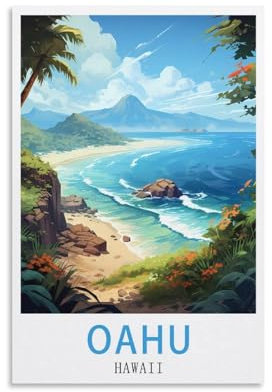 LNUYITR Oahu Hawaii Vintage-Reiseposter, 20 x 30 cm, Leinwandkunst-Poster und Wandkunst, Bilddrucke, modernes Heimschlafzimmer-Dekor-Poster