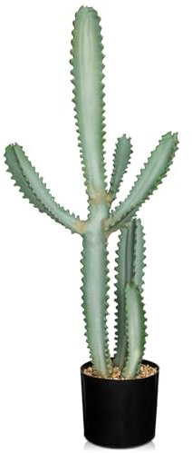 Oairse Plantas de cactus falsas de 90 cm de alto en maceta, grandes cactus Euphorbia lactea 'White Ghost', plantas artificiales para interiores y exteriores, para decoración del hogar, jardín, oficina