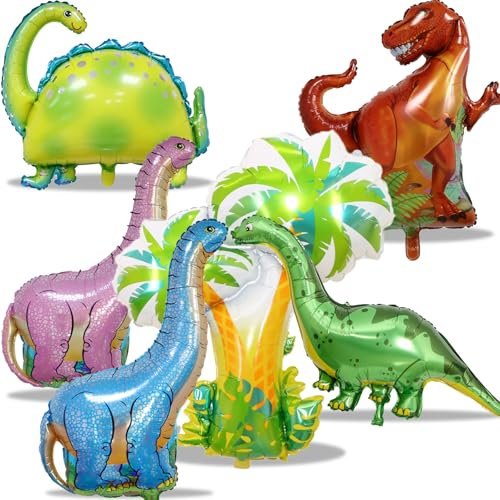 Wenweo 6 Stück XXL Dino Luftballon，Folienballon Geburtstag Können mit Helium Gefüllt Werden，Dino Ballon Können für Dino Geburtstag Deko, Dino Party Deko und Normales Spielen Verwendet Werden.