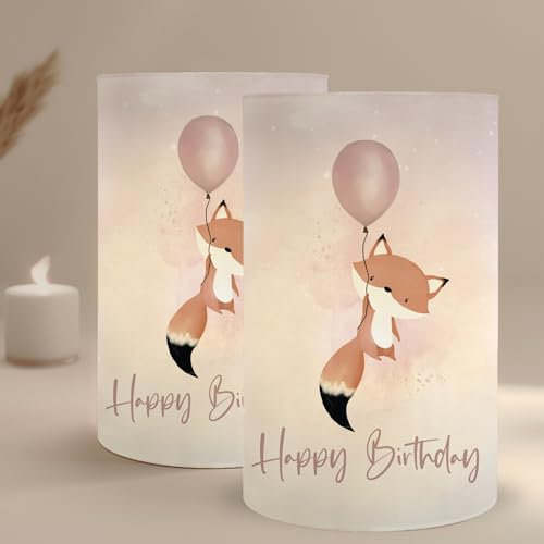 MeinBaby123® 10 Stück Windlichter Kindergeburtstag Mädchen - Süßer Fuchs, Rosa