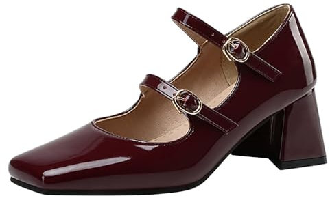 HSyc JRX Décolleté da donna con tacco medio in pelle verniciata, Rosso vinaccia, 43 EU