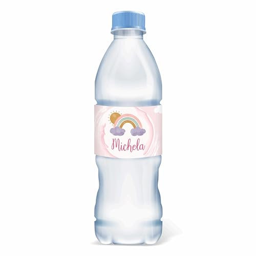 FERDINANDO FAMA' 32 Etichette per Bottiglie d'Acqua Battesimo, Adesivi Personalizzati con Decorazioni per Bottiglie Nascita e Feste pz 32 (arcobaleno bambina)