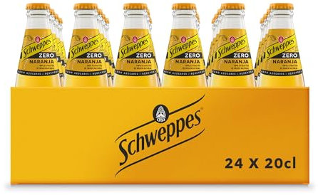 Schweppes Naranja Zero, Refresco Sin Azúcar ni Calorías - Vidrio, Pack 24 x 20 cl botellas