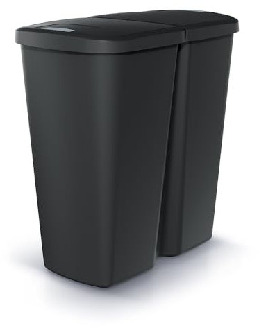 BirnePower Duo Mülleimer Müllbehälter Abfalleimer Biomülleimer Doppeleimer 2 Kammer Müllsammler Mülltrenner 50L Schwarz