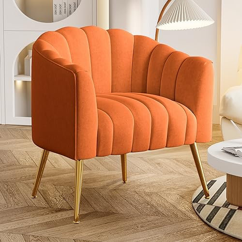 SEYNAR Übergroßer Kürbis Akzentstuhl, Moderner Bequemer Samtgepolsterter Sessel, Luxus Einzelsessel für Wohnzimmer, Warteraum, Büro und Schminktisch, (Orange)