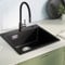 Sofetiy Fregadero de cocina de granito negro, 50 x 45 cm, color negro, rectangular, de granito, moderno juego de fregadero, con 2 agujeros para grifo, 1 lavabo