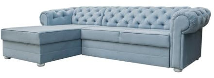 Chesterfield Ecksofa mit Schlaffunktion Sofa mit Ottomane Eckgarnitur Polsterecke Couch mit Bettkasten Samt (Velour) Glamour Wohnlandschaft - 280x180x81cm - AVIA (Hellblau (Kronos 50), Links)