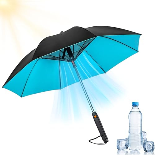 HItianya Misting Umbrella with Fan Water Bottle, Cooling Effect of 5-7°C, UPF 50+ Sun Protection Travel Umbrellas, USB Rechargeable Sunshade, 2 in 1 Portable Umbrellas for Beach (Blue, Rechargeable)