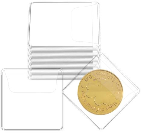 Yuomeaz 50 Stück Münzen Aufbewahrung, 5,5 X 5,5 cm Münztasche, Eigenständig Münzhüllen, Münzaufbewahrung Transparent Münzetui für Münzen Sammlungen, Schmuck, Ausstellungen