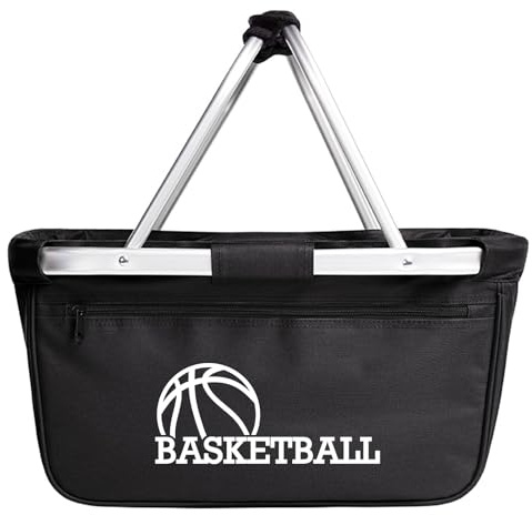 Huuraa Einkaufskorb Basketball Ball Geschenk | Schön als Picknick Korb oder Shopper 20 Liter Black faltbarer Tragekorb Schwarz Geschenkidee Einkaufstasche Aluminium Griff