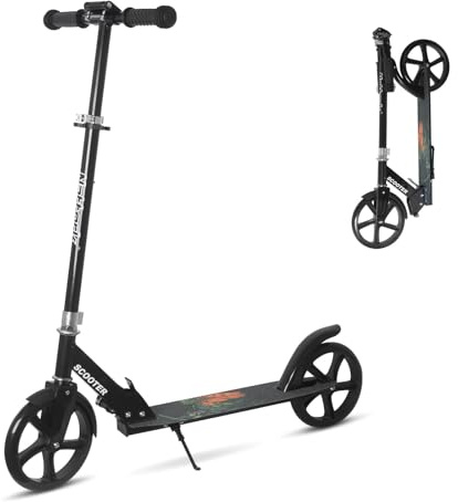 Nattork Scooter for Kids 8-12, Teens and Adults- Adjustable Height Folding Kick Scooter with Large Sturdy Wheels for a Smooth Ride, Lightweight, Anti-Shock Suspension, Scooter for Boys and Girls-Black