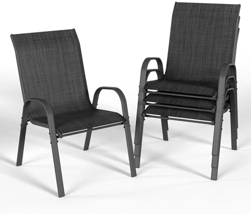 UDPATIO Stackable Garden Dining Chairs Set of 4, Outdoor Patio Chairs with High Back, Breathable Textilene Seat and Steel Frame for Garden, Balcony, Backyard, Black