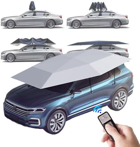DRFGHK Tente de Voiture Automatique, abri de Voiture Mobile, Pliable et Portable, Parapluie de Protection pour Voiture, auvent Parapluie Double Usage, Argent 4,8 m