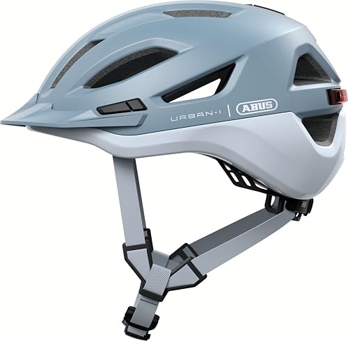 ABUS Stadthelm Urban-I 4.0 ACE - Fahrradhelm mit aufladbarem Rücklicht, 4 Leuchtmodi, Schirm, Zopf-Öffnung und magnetischem Verschluss - für Jugendliche, Frauen und Männer