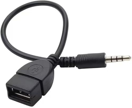 Yjemle Cavo adattatore nero da USB a AUX, da spina AUX maschio da 3,5 mm a USB 2.0 femmina, cavo adattatore convertitore per porta AUX auto, lunghezza 20 cm, accessori adattatore OTG nero