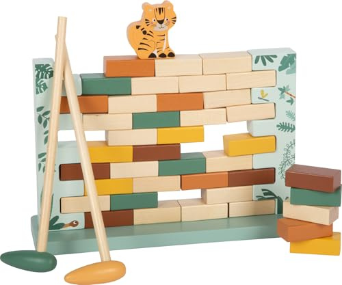 small foot Safari wobbly wall made from FSC® 100% certified wood, party game with two wooden hammers, for children aged 4 and above, 12741