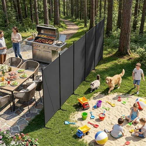 UISEBRT Paravent Outdoor wetterfest mit Abspannleinen und Heringen,Klappbar Freistehend Trennwand ohne Bohren,mobiler sichtschutz für Garten Balkon terrasse,Dunkelgrau 5 Teilig 400 x 180 cm