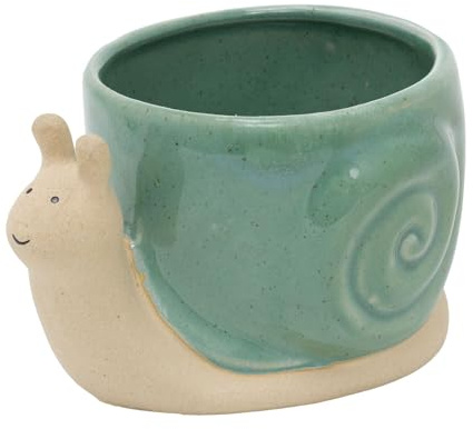 Carousel Home Snail Planter, 15cm Ceramic Snail-Shaped Plant Pot with Glossy Green Shell, Novelty Flower Pot