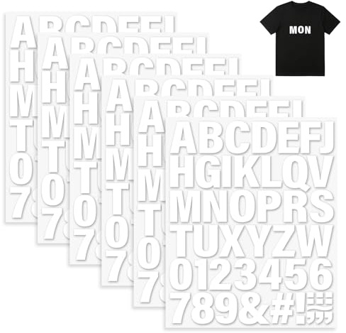 6 Sheets 240pcs Large Iron on Letters and Numbers 1.5 Inch for Clothes, 26x21cm Custom Heat Transfer Vinyl Alphabet Stickers for T-Shirts, Jersey, Hats, School Leavers Shirts DIY Crafts