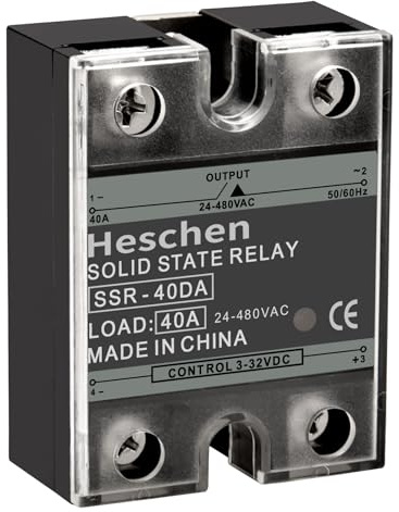 Heschen Single Phase DC/AC Solid State Relay, SSR-40DA, Input 4-32VDC, Output 24-480VAC, 40A 50-60Hz (1)