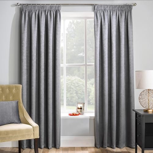 Enhanced Living Matrix Grey Silver Curtains for Living Room - 46x90 inch (117x229 cm) - Tape Top Noise Reducing Thermal Curtains for Bedroom - 2 x Curtain Panels