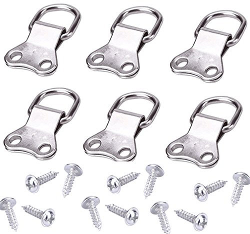 Qiorange 6 Stück schwerlast D-Ring Bilderrahmen Bild Aufhänger Kleiderbügel doppelte Löcher mit Schrauben (Typ B 6 Pcs)