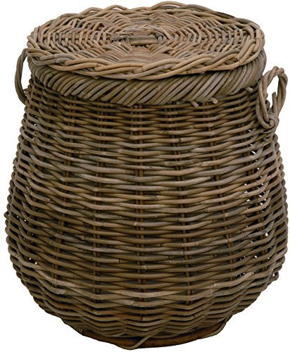 Geräumiger Wäschekorb im Landhaus Stil, große Wäschetonne bauchig aus echtem Rattan Ø 50cm (Grau Naturrohr)
