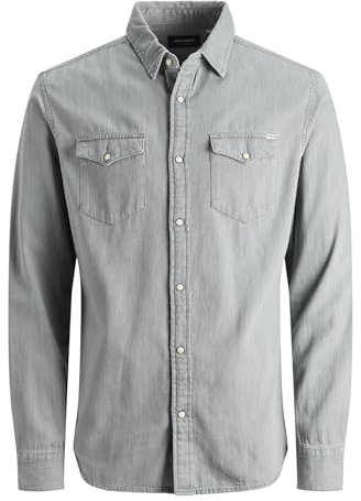Jack & Jones Men's Jjesheridan Shirt L/S Denim Shirt, Grey (Light Grey Denim Fit Slim), M