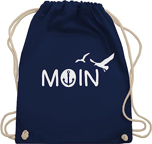 Turnbeutel Rucksack - Sprüche Statement - Moin Moin Hamburg Maritime Nordsee Geschenk - Unisize - Navy Blau - beutel seemann mit aufschrift boot stoffrucksack maritimer statements möwe stoffbeutel