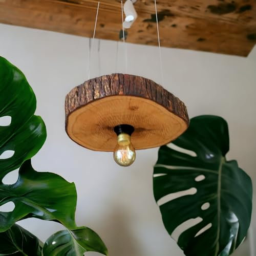 FRIESENLICHT Baumscheibenleuchte BEAMA Hängeleuchte Hängelampe Pendelleuchte Pendellampe Baumscheibe Eiche Holz Ø ca. 30 cm Natur E-27