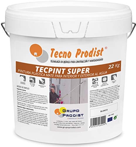 Tecno Prodist TECPINT SÚPER 22 Kg (BLANCO) Pintura para Exterior e Interior al Agua - Gran cubrición y blancura - Lavable - Fácil Aplicación