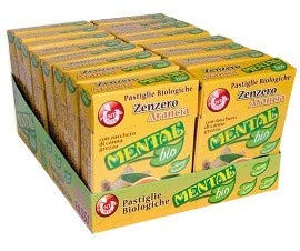 Mental Zenzero Arancia 16 Astucci. Caramelle Senza Glutine, Senza Coloranti, con Zucchero di Canna Grezzo. Solo Aromi Naturali. Confezione da 16 Astucci