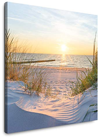 EAUZONE GmbH Sonnenuntergang an der Ostsee 90x90cm Wandbild auf Leinwand, Kunstdruck Moderne Bilder