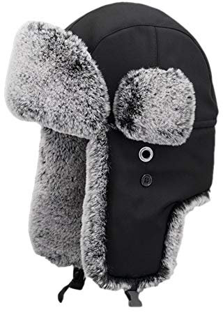 Insun Unisex Warme Fliegermütze Winter Fellmütze Trappermütze mit Kunstfell Schwarz 2 M