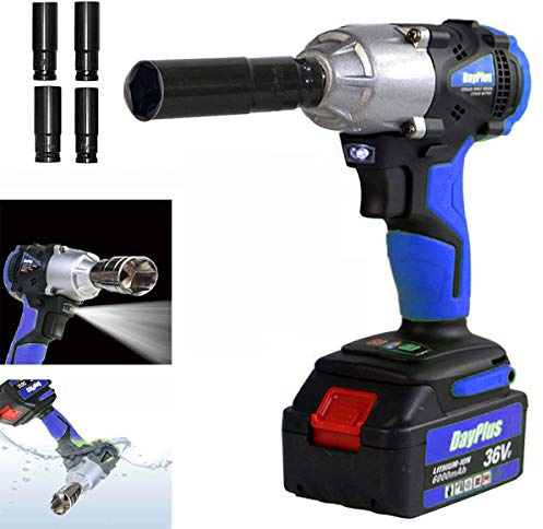Akku Schlagschrauber 1/2 Zoll mit Akku 6.0Ah 18V, 2 Gang Vollmetallgetriebe Drehschlagschrauber zum Reifenwechsel, Max. Drehmoment: 420 Nm, mit LED Leicht, 4*Steckschlüsselset - 1 Akku (Blau)