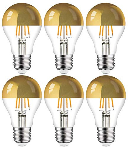 NCC-Licht 6x LED Kopfspiegellampe A60 Birne E27 6,5W warmweiß 2700K | LED Leuchtmittel mit Kopfspiegel Gold ersetzt 60W Glühlampe mit E27-Sockel, ideal für Schminktisch Spiegel und Deko