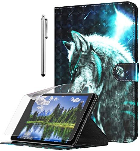 Wolf, custodia per tablet Huawei Mediapad M5 lite 10, con pellicola protettiva per display e pennino, dipinta in 3D, magnetica, funzione leggio
