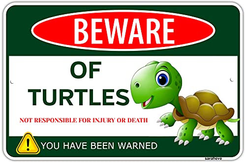 Saraheve Metall-Blechschild mit Aufschrift Beware of Turtles, lustige Schildkröten-Schild, Geschenke für Turtles-Liebhaber, Wanddekoration, Schildkröten-Tank-Zubehör, Dekor, Aluminium, 20 x 50 cm