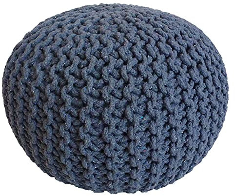 kreatives Wohnen Ø 55 cm Strickhocker Sitzpouf Bodenkissen Grobstrick-Optik extrahoch Höhe 37 cm blau, KRW005537-000000-0000SB, Ø 55 x H 37 cm