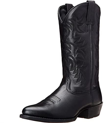 SWZEC Stivali da Cowboy da Uomo Ricamo a Punta Stivali Western Autunno Inverno Stivali a metà Polpaccio Vintage di Grandi Dimensioni Nero 43