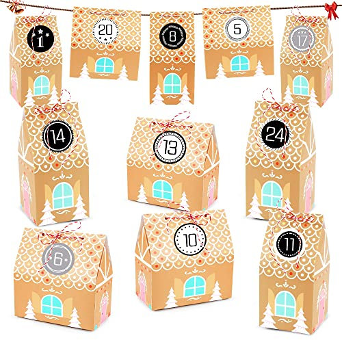 Sprinlot Adventskalender zum Befüllen Häuser, 25 Adventskalender Häuser mit 2 Blätter Zahlenaufklebern, DIY Adventskalender Kisten, Adventskalender Haus, Weihnachtskalender Selbst Befüllen