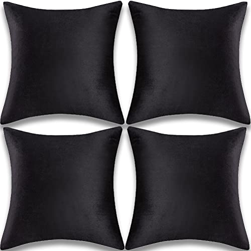 Yonous Samt Kissenbezug, Kopfkissenbezug aus Weiche Dekorative Werfen Wurfkissenbezug für Sofa Bett Couch Stuhl, 4er Set, Schwarz, 18 x 18 Inch / 45x45 cm